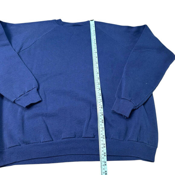 VTG Hanes USA Crewneck Sweatshirt Navy Blue Spellout Fleece Made In USA 90s Sz L - Picture 6 of 7